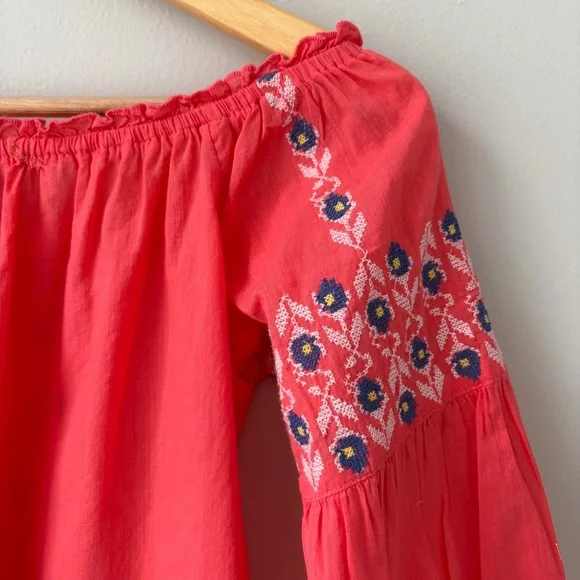 Abercrombie & Fitch Sz S 100% Cotton Embroidered Off-Shoulder Long Sleeve Top - Picture 5 of 8